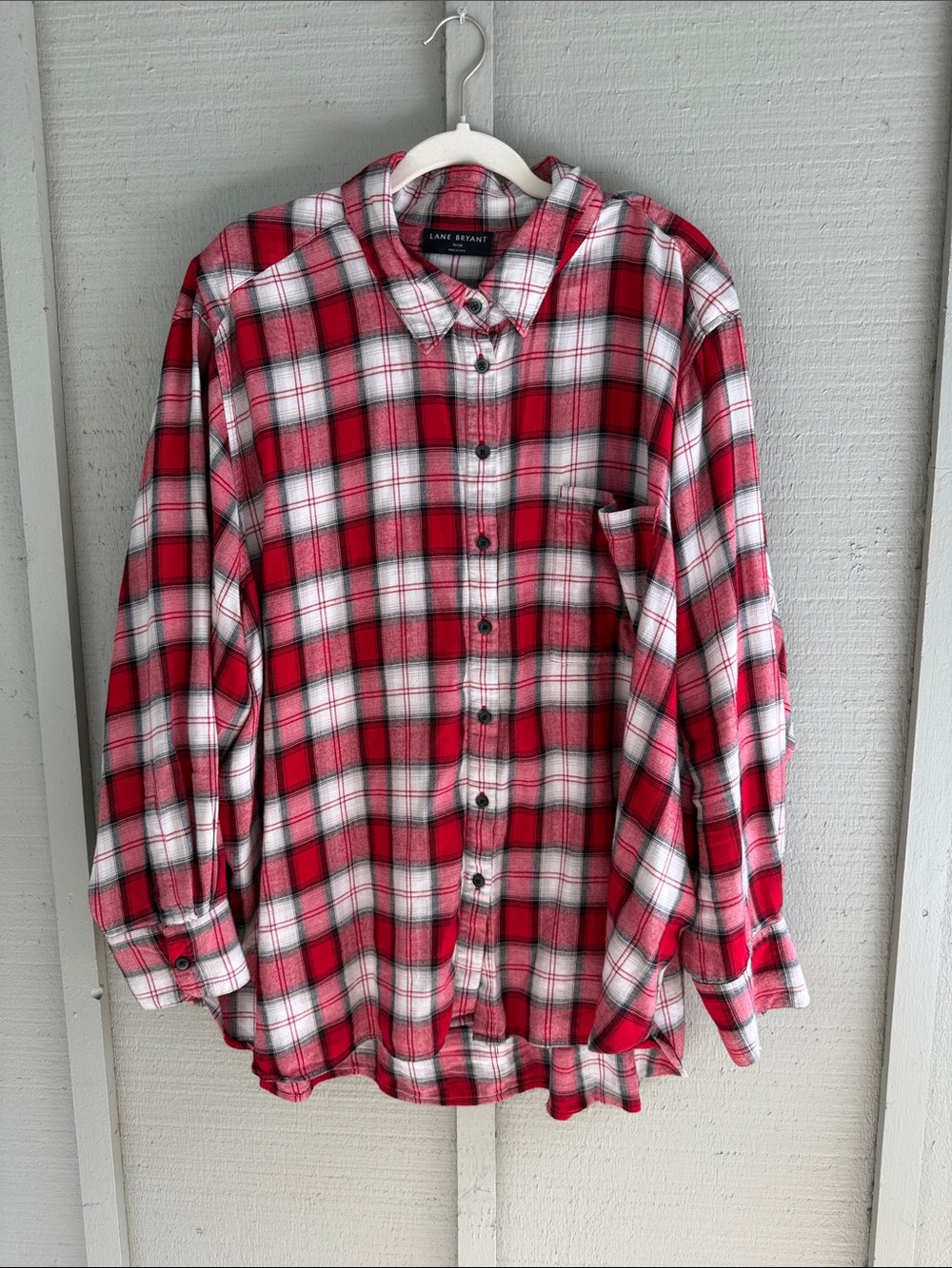 Lane Bryant Red and White Plaid Button-Down Shirt